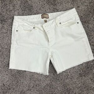 PAIGE White Jean Shorts Distressed Raw Hem